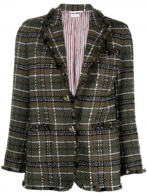 Твидовый пиджак с принтом тартан Thom Browne. Цвет: зеленый