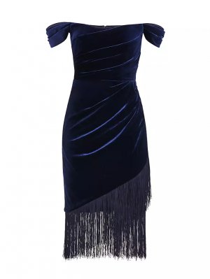Бархатное платье Melissa с бахромой ia, темно-синий THEIA