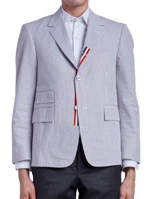 Однобортный пиджак из сирсакера , серый Thom Browne