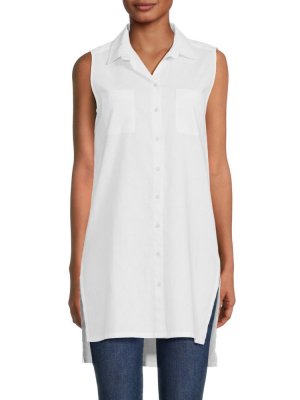 Рубашка-туника из смесового льна с боковым разрезом , белый Saks Fifth Avenue