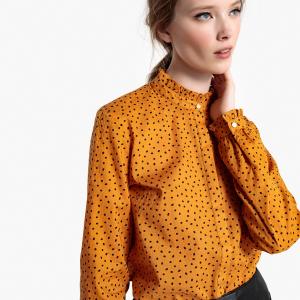 Блузка в горошек с воротником-стойкой LA REDOUTE COLLECTIONS. Цвет: в горошек/черный