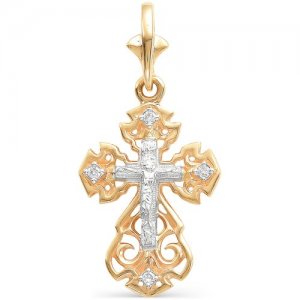 Золотой ажурный крестик с бриллиантами 3136-100 Алькор