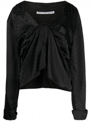 Укороченная блузка со сборками и монограммой Alexander Wang. Цвет: черный