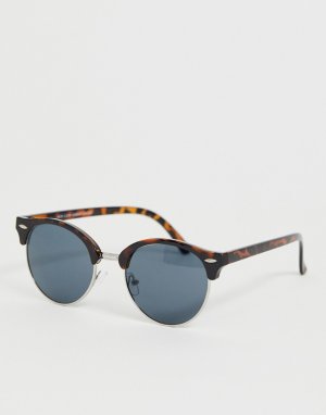 Круглые солнцезащитные очки в черепаховой оправе -Коричневый New Look