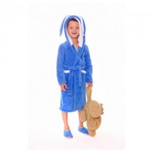Детский банный голубой халат с капюшоном «Заяц» для мальчика Monti. Цвет: голубой