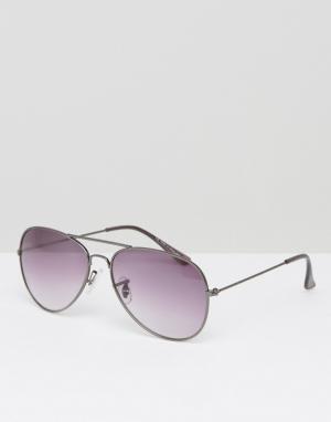 Темно-серые солнцезащитные очки-авиаторы River Island. Цвет: серый