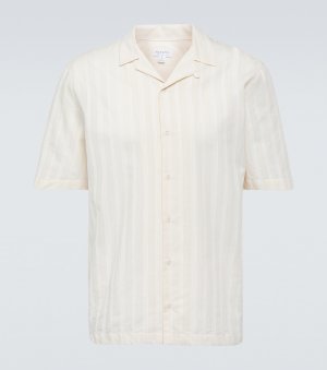 Хлопковая рубашка для боулинга в полоску с вышивкой , бежевый Sunspel