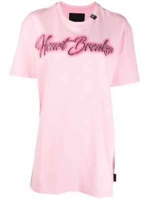 Удлиненная футболка с принтом Heart Breaker Philipp Plein. Цвет: розовый