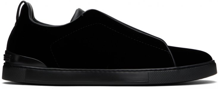 Черные бархатные кроссовки с тройной строчкой Zegna