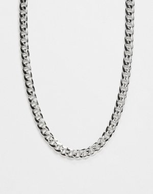 Серебристое ожерелье в виде массивной длинной цепочки -Серебристый DesignB London