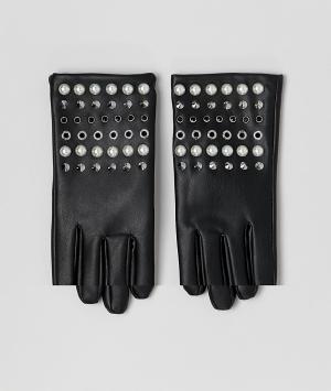 Перчатки в кожаном стиле с искусственным жемчугом и заклепками -Черный ASOS DESIGN