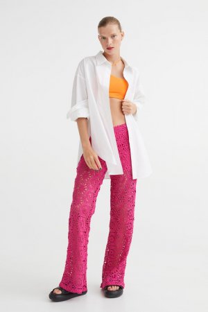 Прямые брюки крючком , ярко-розовый H&M
