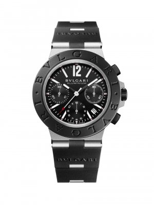 Черные часы с браслетом-хронографом из алюминия, титана и каучука , черный BVLGARI