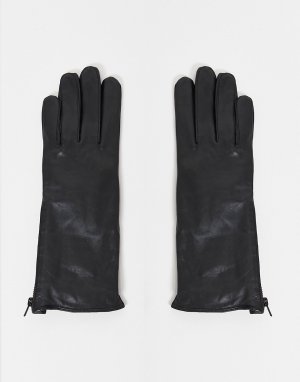 Черные кожаные перчатки -Черный цвет French Connection