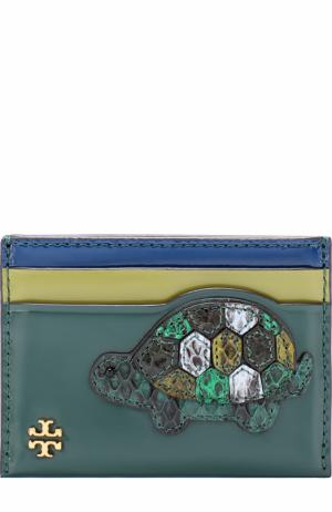 Кожаный футляр для кредитных карт Turtle с аппликацией Tory Burch. Цвет: зеленый