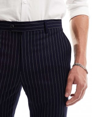 Темно-синие узкие брюки в тонкую полоску Gianni Feraud. Цвет: синий
