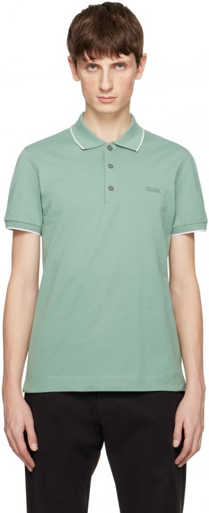 Зеленая футболка-поло с тремя пуговицами Zegna