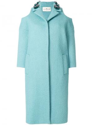 Пальто с открытыми плечами Anya Hindmarch. Цвет: синий