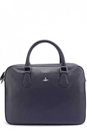 Кожаная сумка для ноутбука с плечевым ремнем Vivienne Westwood. Цвет: темно-синий