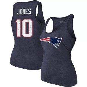 Женская майка Threads Mac Jones темно-синего цвета New England Patriots с именем и номером игрока, футболка из трех смесей Majestic