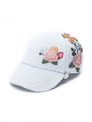 Фактурная кепка с цветочными нашивками Monnalisa. Цвет: синий