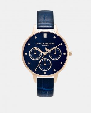 Многофункциональные 24000011 синие кожаные женские часы , синий Olivia Burton