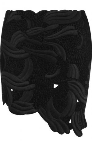 Замшевая мини-юбка асимметричного кроя Saint Laurent. Цвет: черный