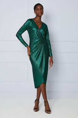 Платье миди из джерси с блестками и кольцами , зеленый Wallis