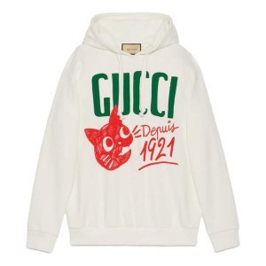 Толстовка (WMNS) Cotton jersey hooded sweatshirt with Depuis 1921 cat print 'White', белый Gucci