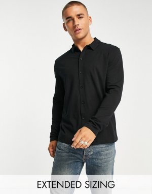 Черная рубашка из джерси с длинными рукавами на пуговицах ASOS DESIGN