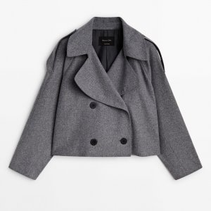 Тренч Cropped Wool Blend Flannel, серый Massimo Dutti. Цвет: серый