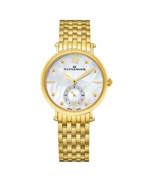 Alexander Watch A201B-02, женские кварцевые малосекундные часы с корпусом из нержавеющей стали цвета желтого золота и браслетом , золотой Stuhrling