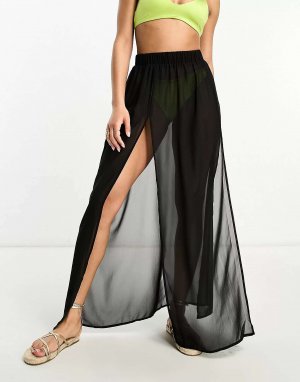 Черная пляжная юбка-макси с потертостями Threadbare