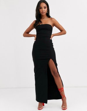 Черное платье-бандо макси с разрезом на юбке -Черный цвет Vesper