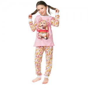 Пижама 107-Д(117) Сладости Котик в пончике для девочки, цвет розовый, размер 122-128 MF. Цвет: розовый