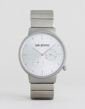 Серебристые матовые часы Mr Boho. Цвет: серебряный