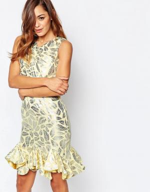 Асимметричное платье мини с эффектом металлик VLabel Caxton London. Цвет: золотой
