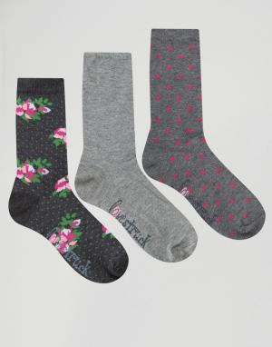 3 пары носков в горошек с цветочным принтом Lovestruck. Цвет: серый
