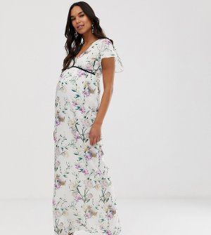 Платье макси с бархатной отделкой и цветочным принтом -Мульти Hope & Ivy Maternity
