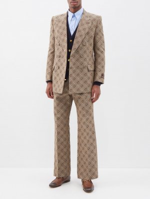Двубортный костюмный пиджак из смесового хлопка с конской пряжкой , бежевый Gucci
