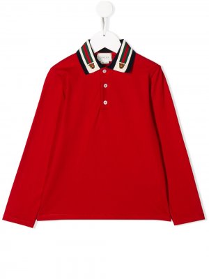 Рубашка-поло с контрастными полосками и отделкой Web Gucci Kids. Цвет: красный