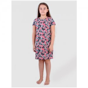 7072-302 Ночная сорочка для девочки (152-76(38); серый/ бабочки (4126)) TREND. Цвет: серый/розовый