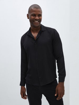 Мужская рубашка стандартного кроя с длинным рукавом , новый черный LCW Vision
