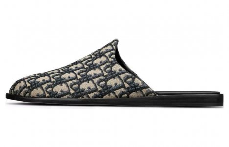 Мюли Indior из жаккарда бежевого и черного цвета с узором Oblique Dior