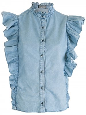 Джинсовая рубашка с оборками на рукавах Amapô. Цвет: синий