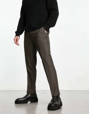 Коричневые укороченные элегантные брюки в клетку Original Penguin. Цвет: коричневый