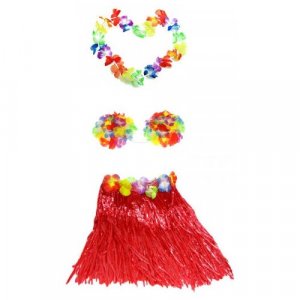 Набор гавайское ожерелье 96 см, лиф Лилия лифчик из цветов, юбка красная 40 см Happy Pirate. Цвет: красный