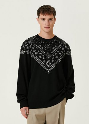 Жаккардовый шерстяной свитер с черно-белым воротником Marcelo Burlon. Цвет: черный
