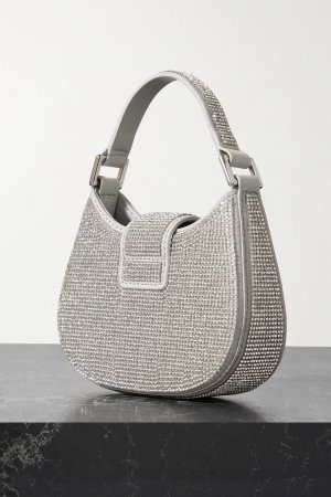 SELF-PORTRAIT сумка на плечо Crescent Bow из металлизированной кожи с кристаллами, серебро