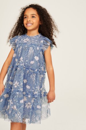 Платье из партерной сетки с цветочным принтом , синий Laura Ashley